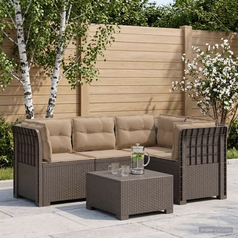 Divano da giardino a L vidaXL per 4 persone con cuscini imbottiti, design moderno in rattan e tessuto resistente alle intemperie, colori grigio e beige