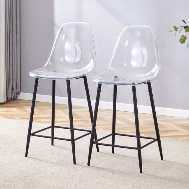 Sgabello alto REDOM trasparente e nero in plastica e metallo H: 66,5 cm, L: 48,0 cm, P: 37,0 cm