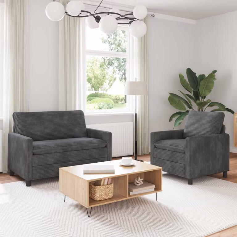 Set di 2 divani moderni vidaXL in tessuto grigio con struttura in metallo e cuscini inclusi per il tuo soggiorno