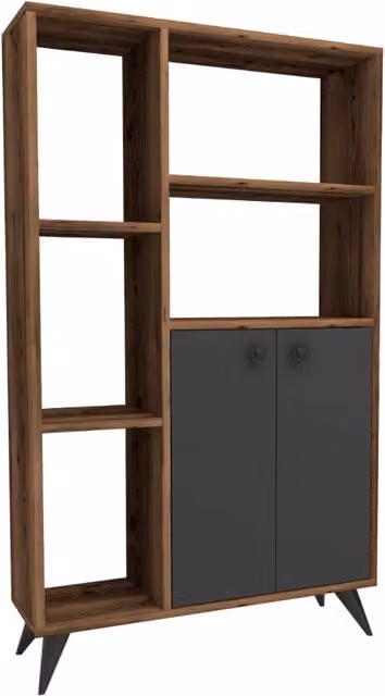 Libreria in legno "Meldan" - 80 x 25 x 135 cm - Noce chiaro, Antracite