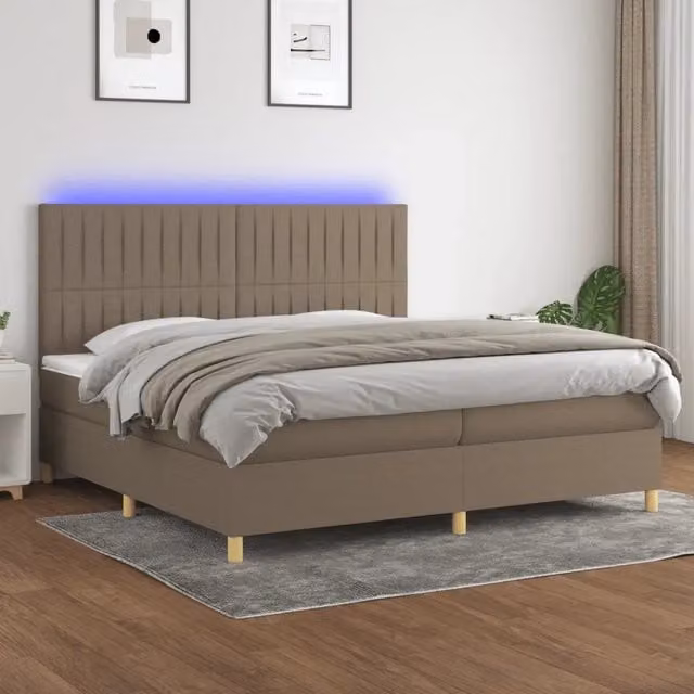Letto con Materasso a Molle e Illuminazione LED vidaXL in Tessuto Beige e Bianco L/P: 200 x 200 cm