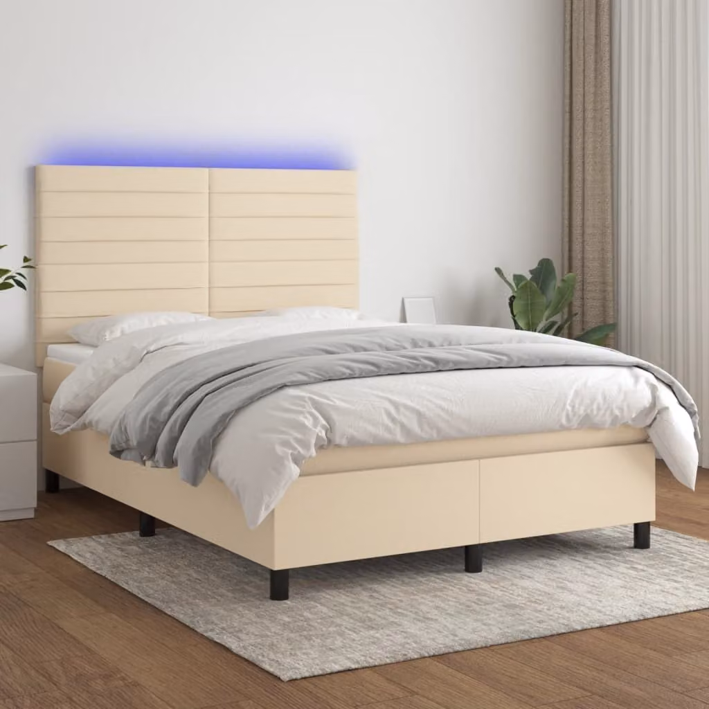 Maison Exclusive - Letto boxspring con materasso e LED Crema 140x200 cm Tessuto