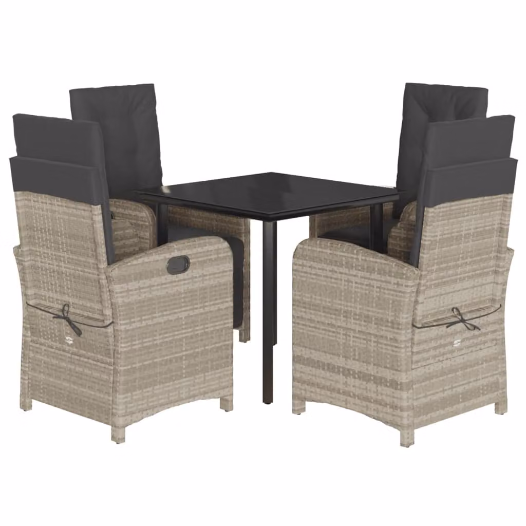 Set Pranzo da Giardino 5pz con Cuscini Grigio Chiaro Polyrattan