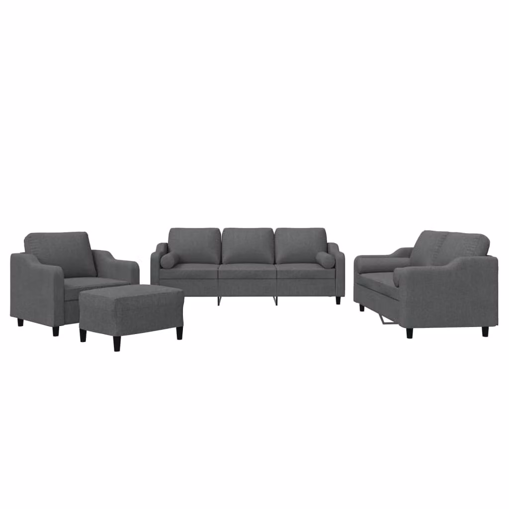 Set di Divani 4 pz con Cuscini Grigio Scuro in Tessuto