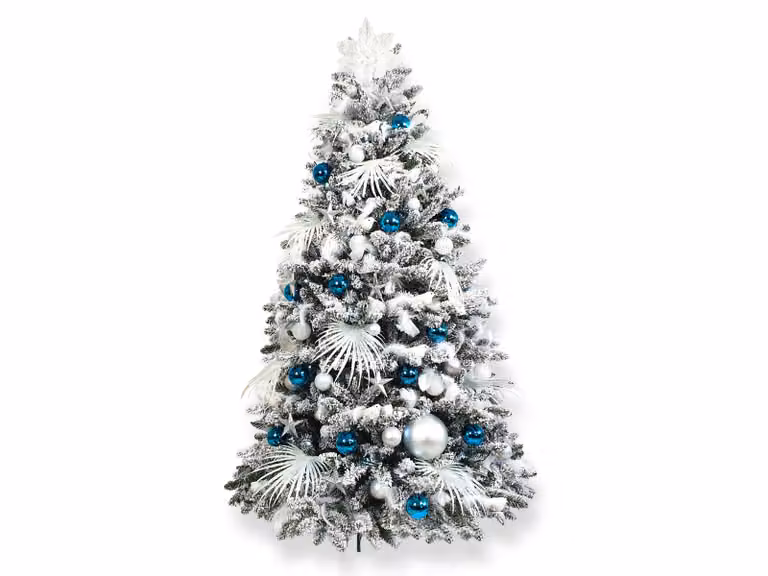Albero di Natale artificiale decorato con 215 ornamenti BLU POLARE 300 cm con supporto e ornamenti natalizi