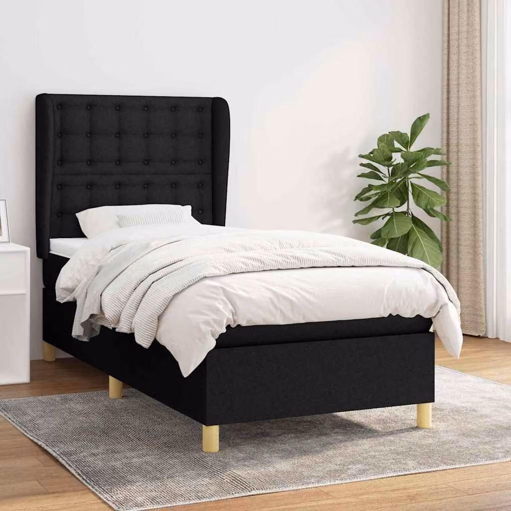 vidaXL Giroletto a Molle con Materasso Nero in Tessuto L/P: 100 x 200 cm – 1