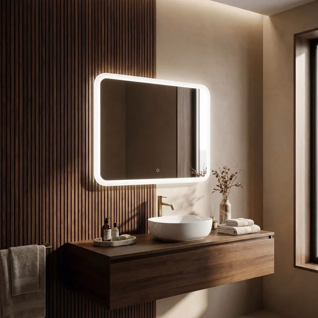 Specchio LED Rea Top-3 Rettangolare Bianco con Touch Switch e Dimmerabile L: 80 cm, H: 60 cm