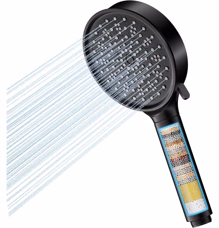 Doccia Cobbe con filtro a 20 strati, 6 modalità di getto, alta pressione, risparmio idrico, filtro anticalcare, nero