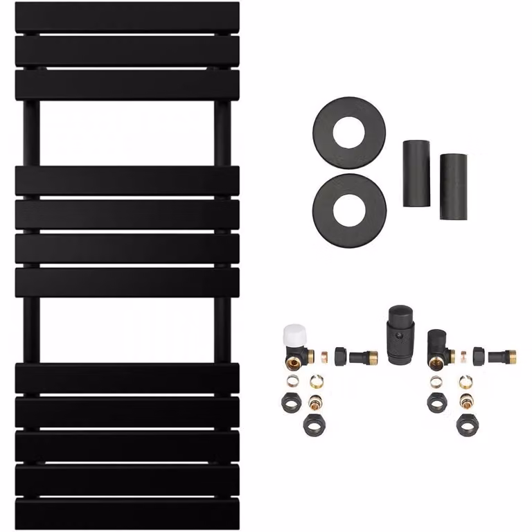 CERANO - Set di radiatori da bagno Claude - riscaldamento centralizzato - attacco laterale - 650 W - nero opaco - 1200 x 500 mm
