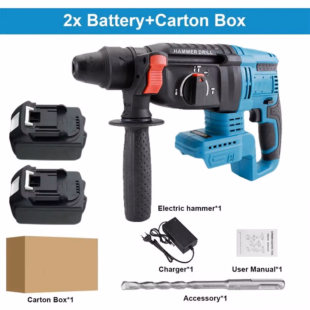 Martello perforatore da 26 mm - Trapano avvitatore a batteria - Motore brushless - 18 V - 2 batterie - Confezione in cartone - Spina di tipo europeo