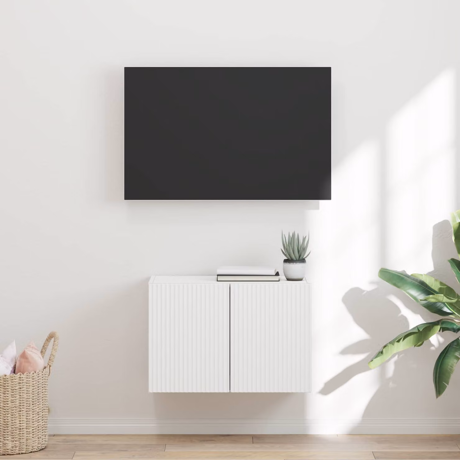 Mobile TV da parete moderno vidaXL in legno MDF bianco L: 59,5 cm, P: 31 cm, H: 40 cm