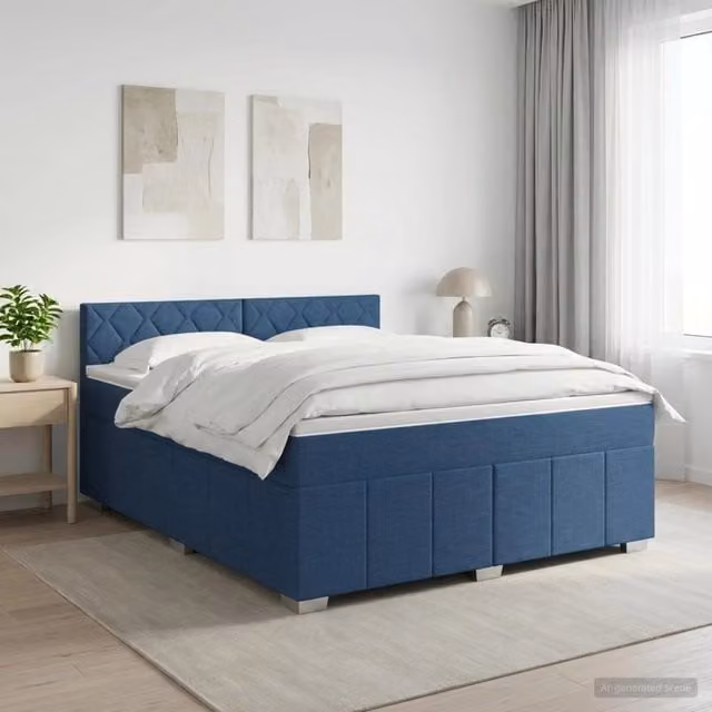 Letto box spring con materasso ibrido vidaXL Blu e Bianco L 140 x P 200 cm – 1