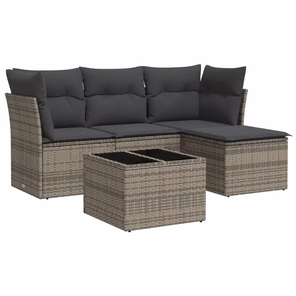 vidaXL Set Divano da Giardino 5 pz a L con Cuscini Grigio in Polyrattan e Acciaio – 2