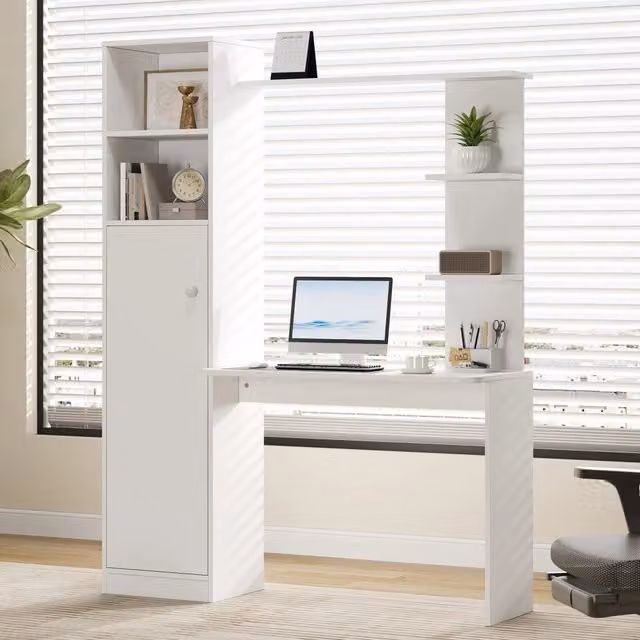 Scrivania bianca con libreria e tavolo da studio moderno 123x45x168 cm in MDF
