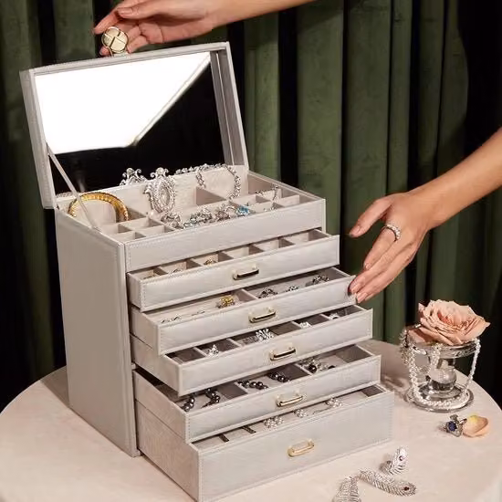 Cassettiere da viaggio per donne / scatola per orologi e gioielli Cassetti per gioielli Organizzatore portatile per collane, orecchini, anelli - Scatola di conservazione per gioielli con cassetti