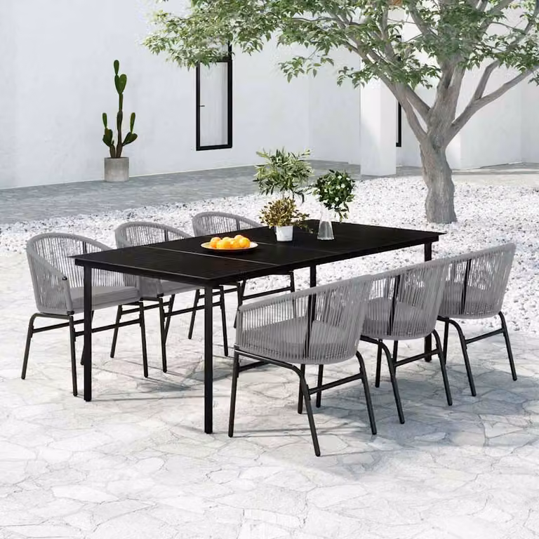 Set da giardino vidaXL composto da 7 pezzi in stile moderno con tavolo rettangolare in vetro e sedie color antracite