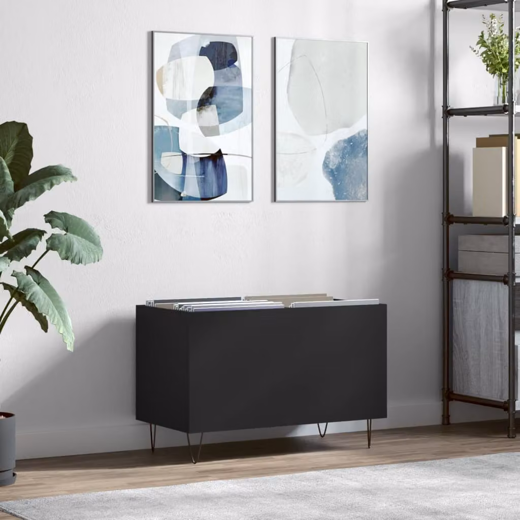 vidaXL Mobile Porta Dischi Nero in Legno Multistrato e Metallo L: 74,5 cm, P: 38 cm, H: 48 cm