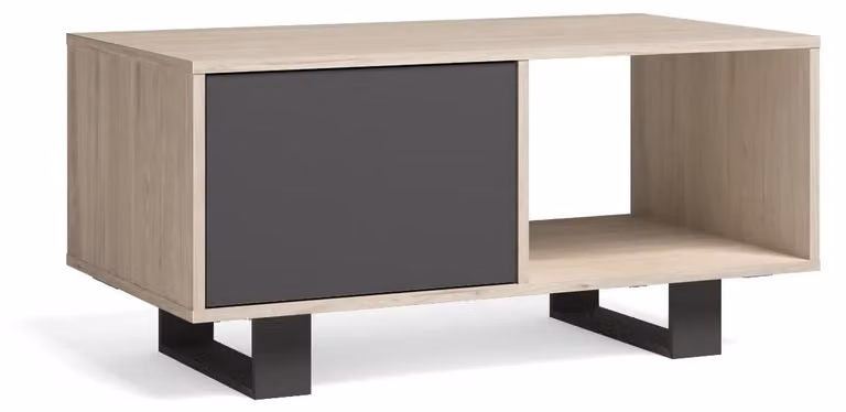 Tavolino da salotto con ante, modello Wind, 92x50x45 cm, finitura rovere grigio