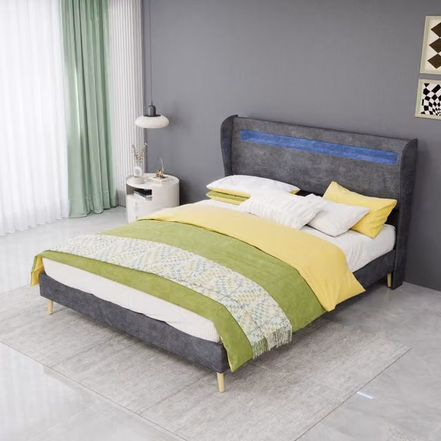 letto imbottito tessuto metallo grigio 140 x 200 cm