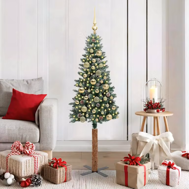 Albero di Natale snodato vidaXL Verde con luci LED bianco caldo in PVC, metallo e legno, Altezza: 150 cm