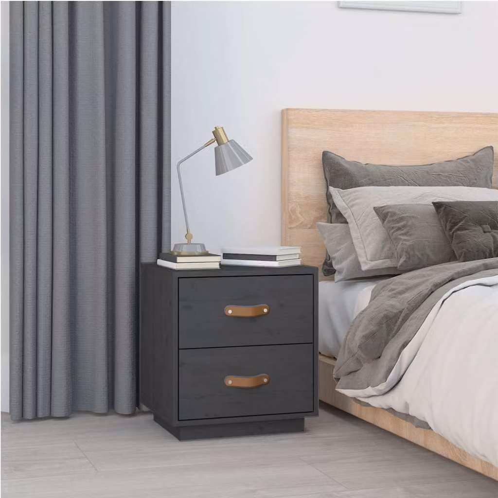 vidaXL Comodino Moderno in Legno di Pino Grigio L: 40 cm, P: 34 cm, H: 45 cm