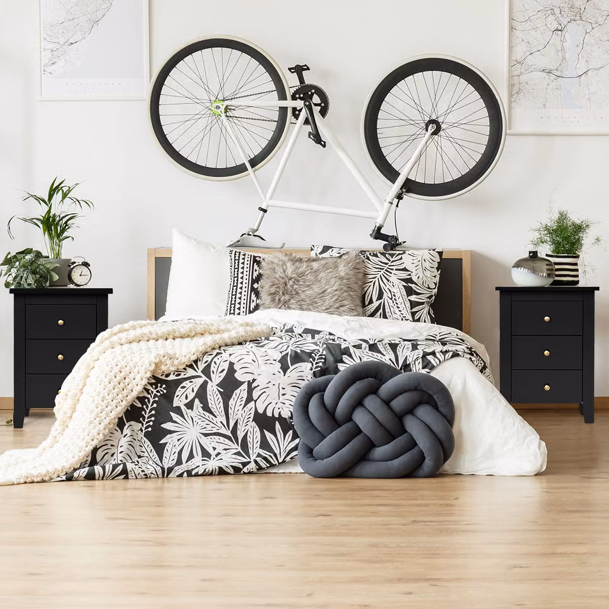 Set di 2 comodini moderni Costway con 3 cassetti, colore nero, L: 46 cm, P: 37 cm, H: 65 cm – 3