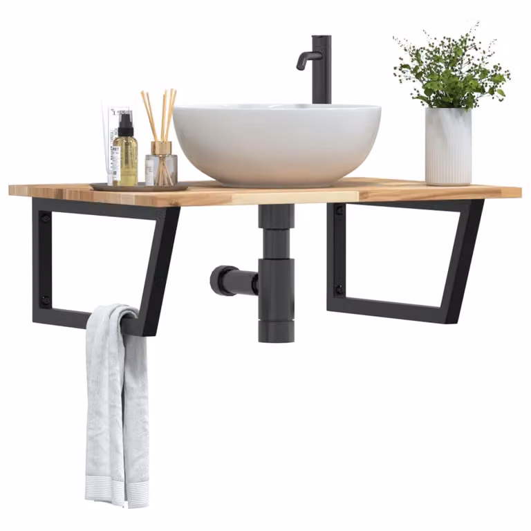 vidaXL Ripiano a Parete per Lavabo in Legno di Acacia e Metallo Nero e Marrone