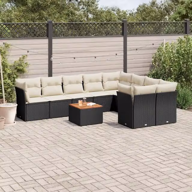 Set Divani da Giardino 10pz con Cuscini in Polyrattan Nero 3256147