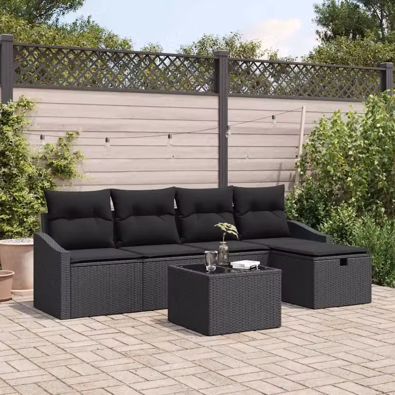 Set di divani da giardino vidaXL in rattan antracite con 6 pezzi, tavolo da caffè e cuscini inclusi