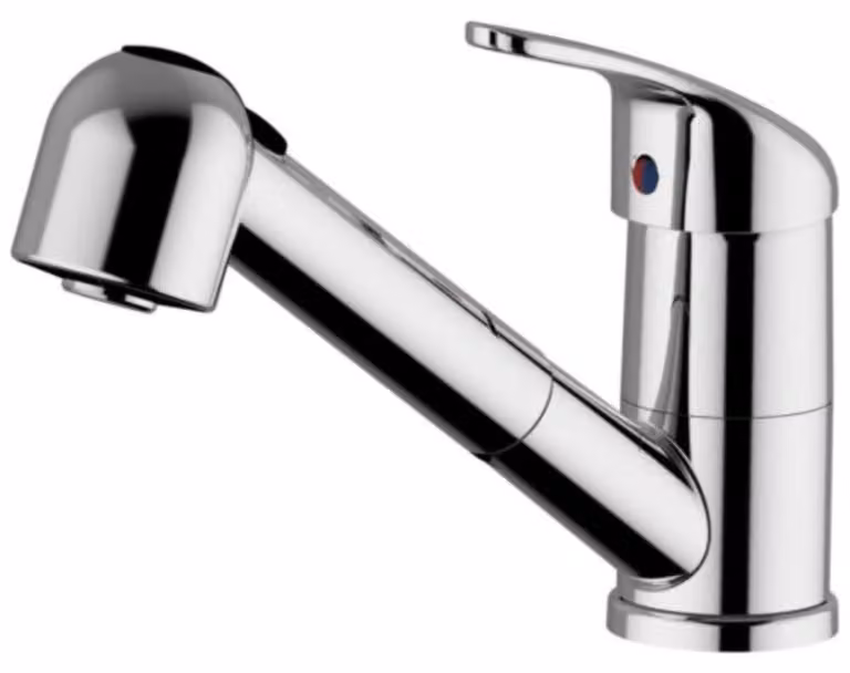 Miscelatore monocomando con doccetta a soffione orientabile, rotazione a 360°, finitura cromata