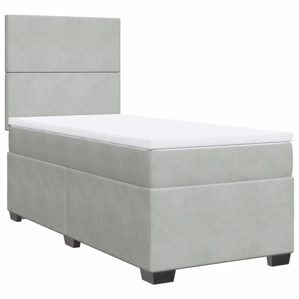 Giroletto a Molle con Materasso Grigio Chiaro 90x190 cm Velluto