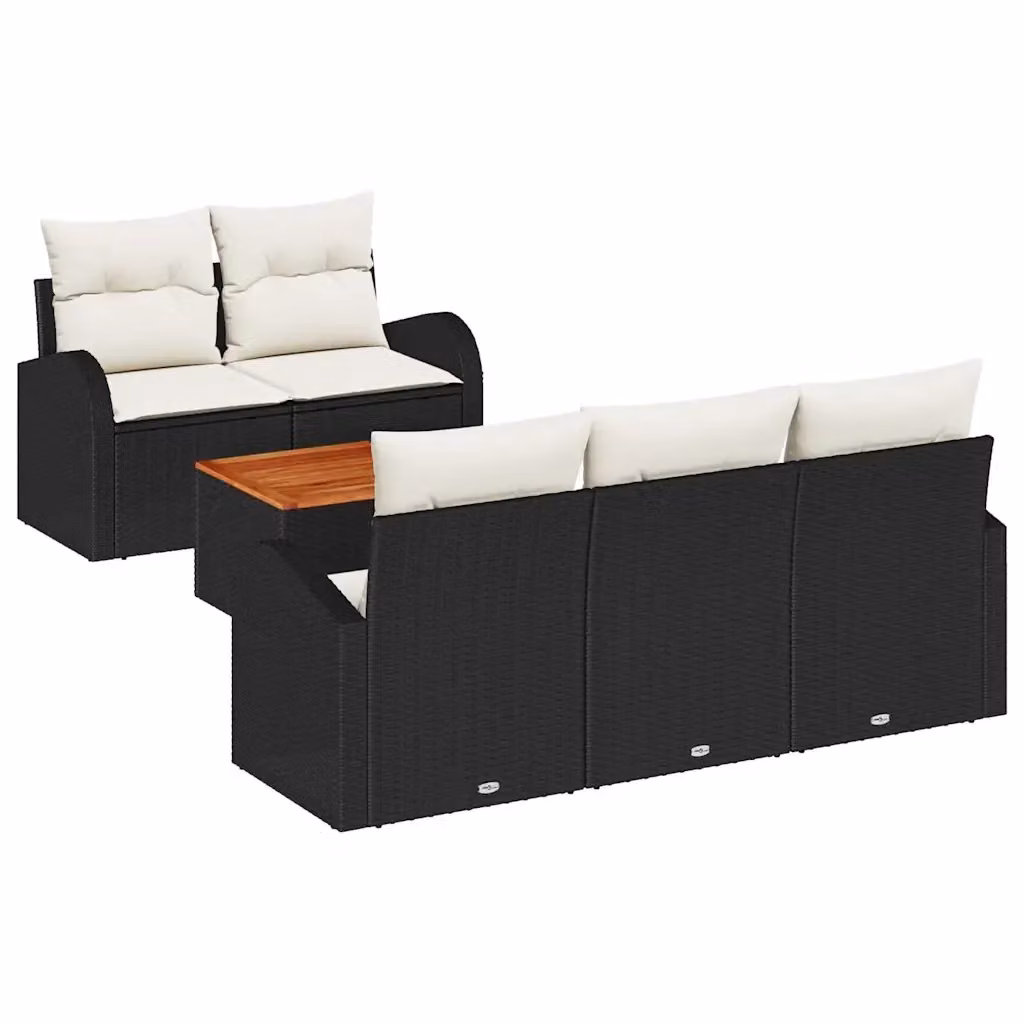 Set Divano da Giardino vidaXL 6 Pezzi in Polyrattan con Cuscini Nero e Beige – 2