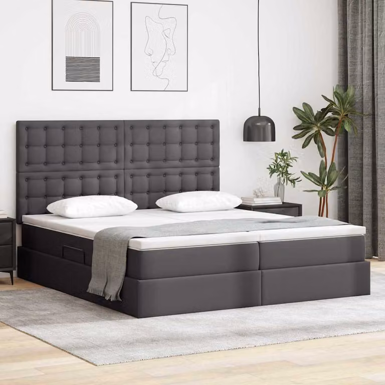 Letto con contenitore e illuminazione LED vidaXL in pelle sintetica grigia, L/P/H: 180 x 200 x 204 cm