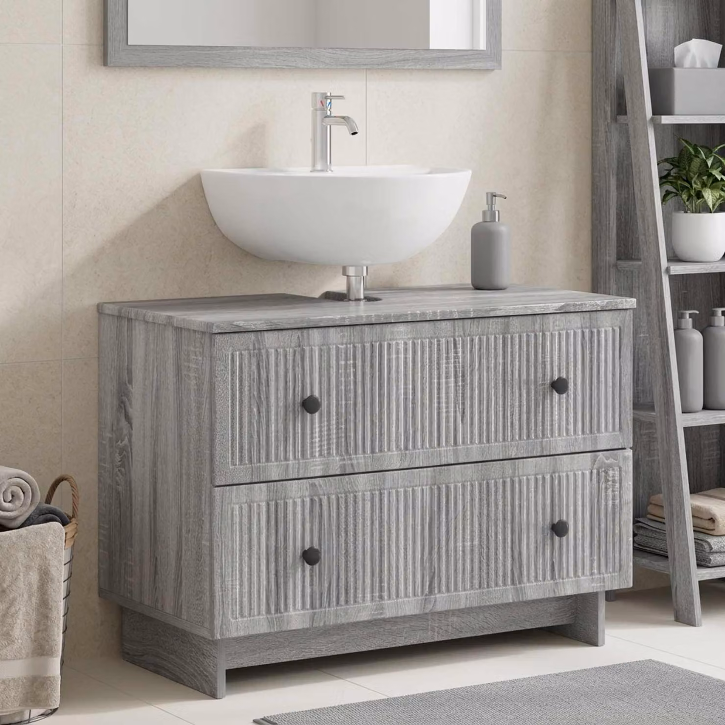 Armadio per lavabo da bagno vidaXL EDE Sonoma grigio L: 82 cm, P: 41 cm, H: 59 cm