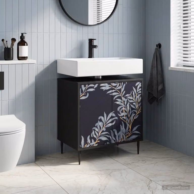 Mobile da bagno vidaXL DOKKUM moderno in Rovere Nero con ante a cerniera L 60 x P 40 x H 61 cm