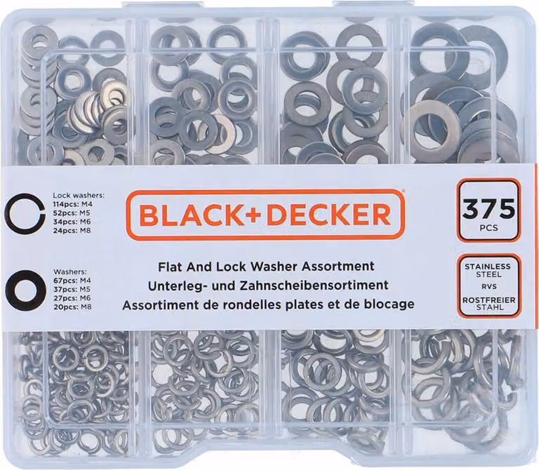 Rondelle Black & Decker piatte di sicurezza 375 pezzi
