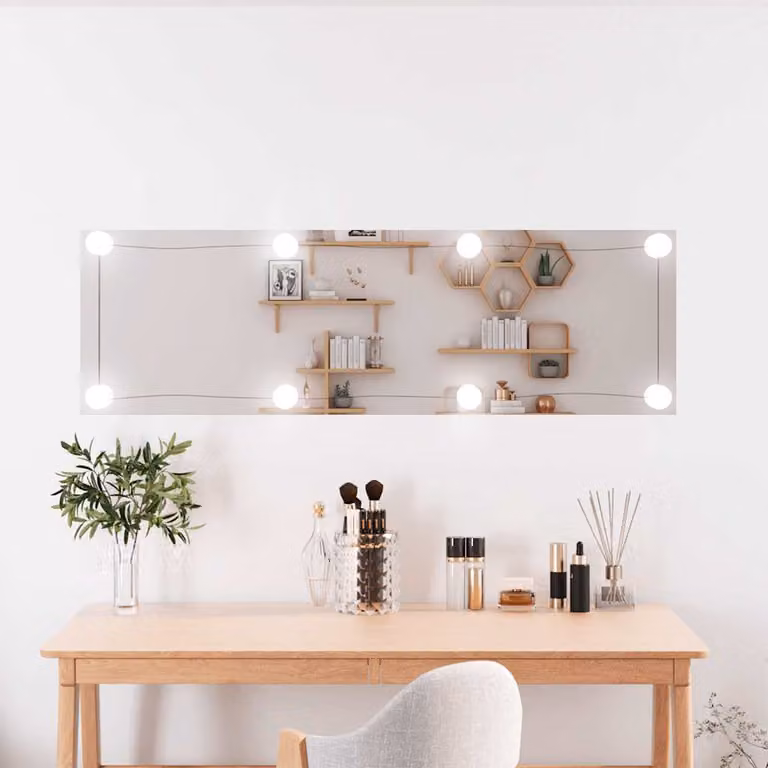 Specchio da parete rettangolare vidaXL con luci LED bianco e argento, L: 100 cm, H: 30 cm