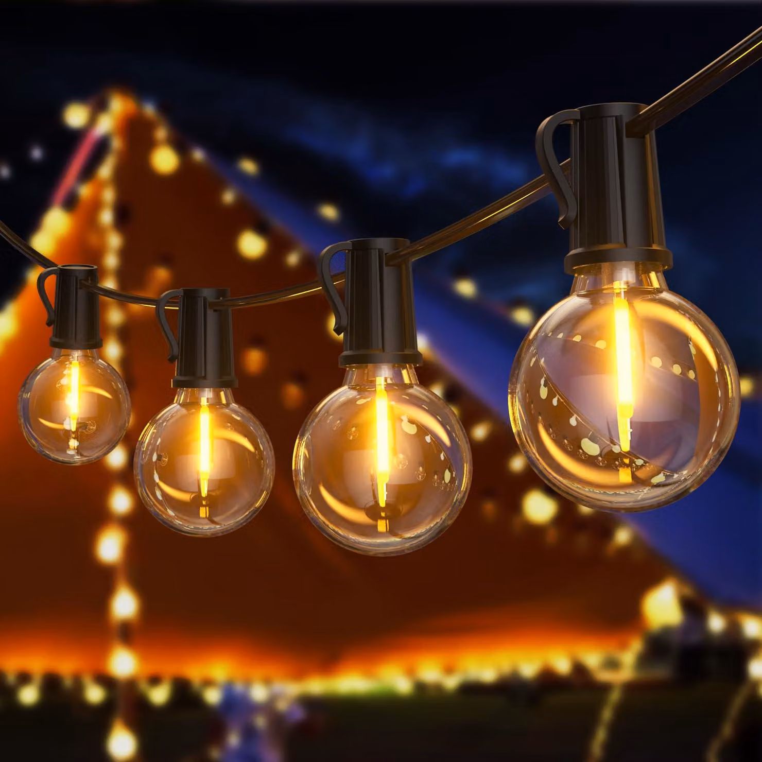 Catena luminosa a LED, lunghezza 20,1 metri, 30+2 lampadine G40, luce bianco caldo 2700K, grado di protezione IP54
