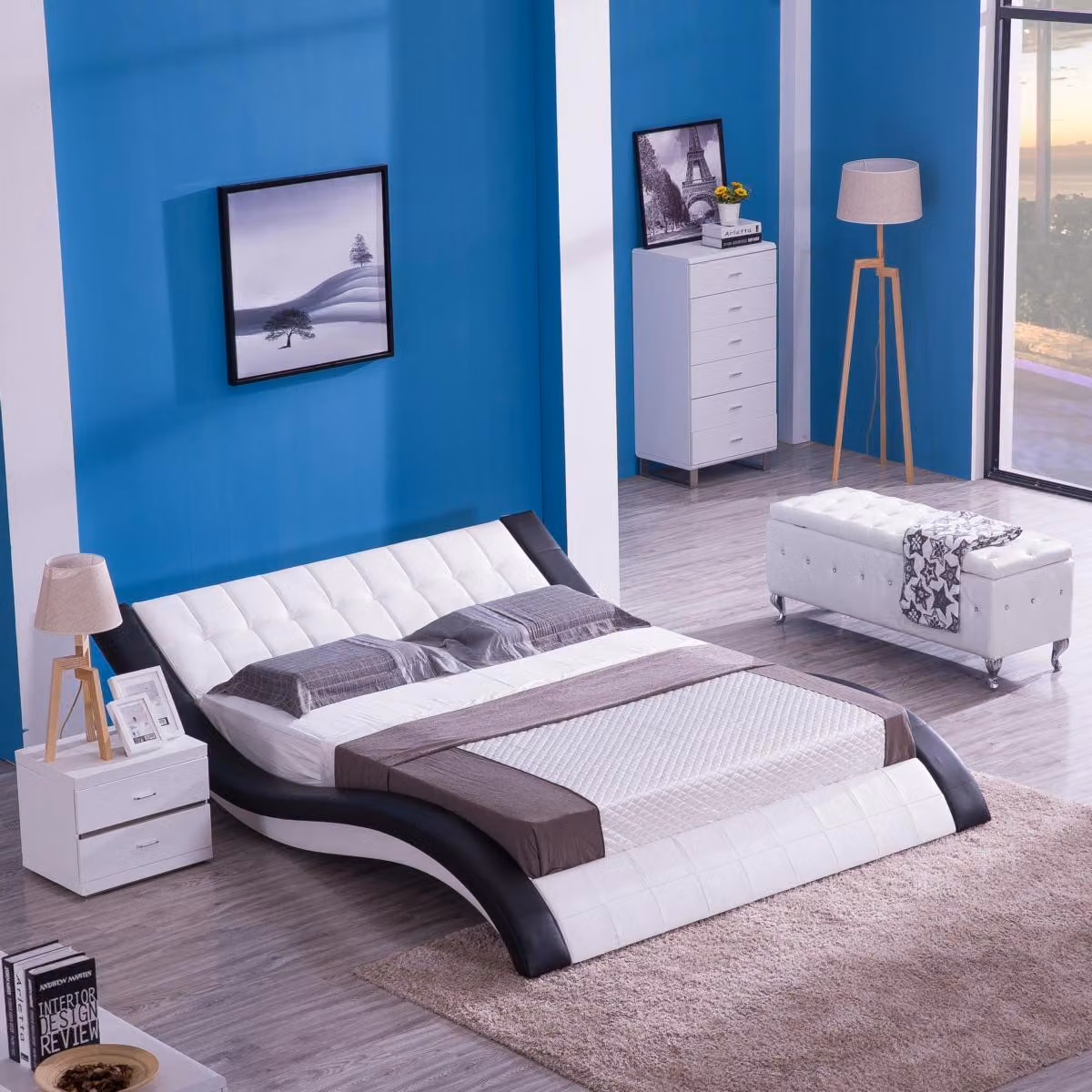 Design Bett Digital Sound USB Betten Luxus Schlafzimmer Möbel Leder Doppel Hotel