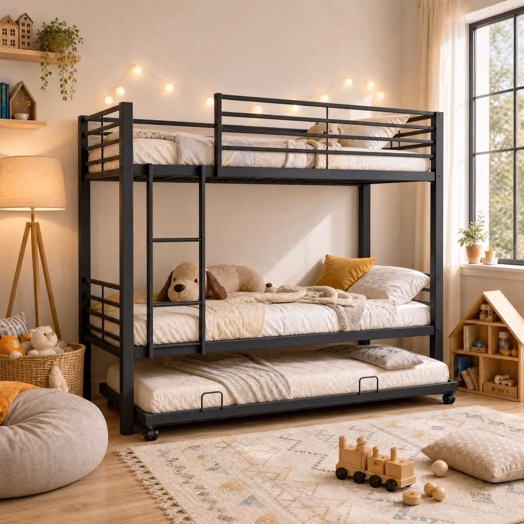 Letto a castello moderno in metallo nero con letto estraibile per bambini L/P/H: 200 x 90 cm con letto estraibile 190 x 90 cm – 2