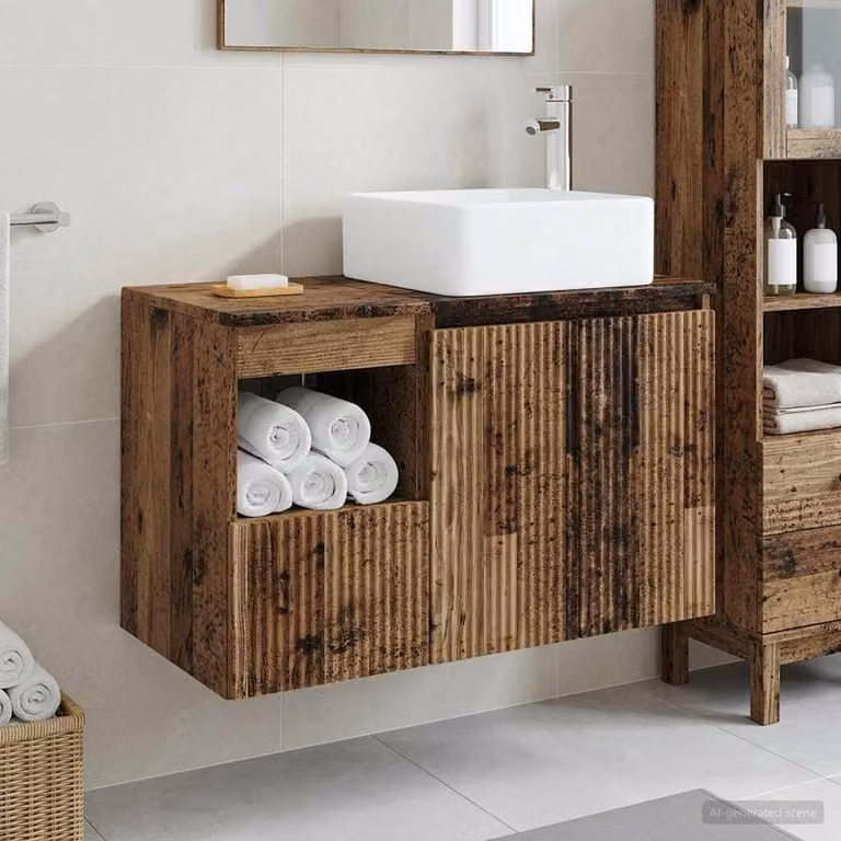 Set di mobili per il bagno moderno vidaXL composto da mobile lavabo e pensile in legno marrone