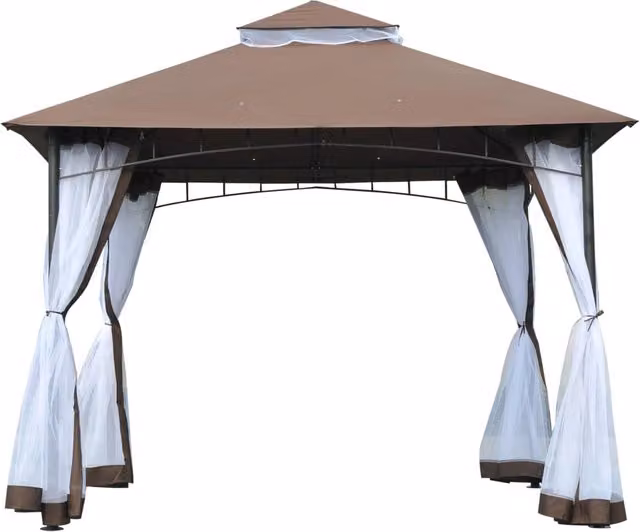 Gazebo da Giardino 3x3m con Zanzariera ¨C Minimal ¨C Struttura in Metallo Marrone