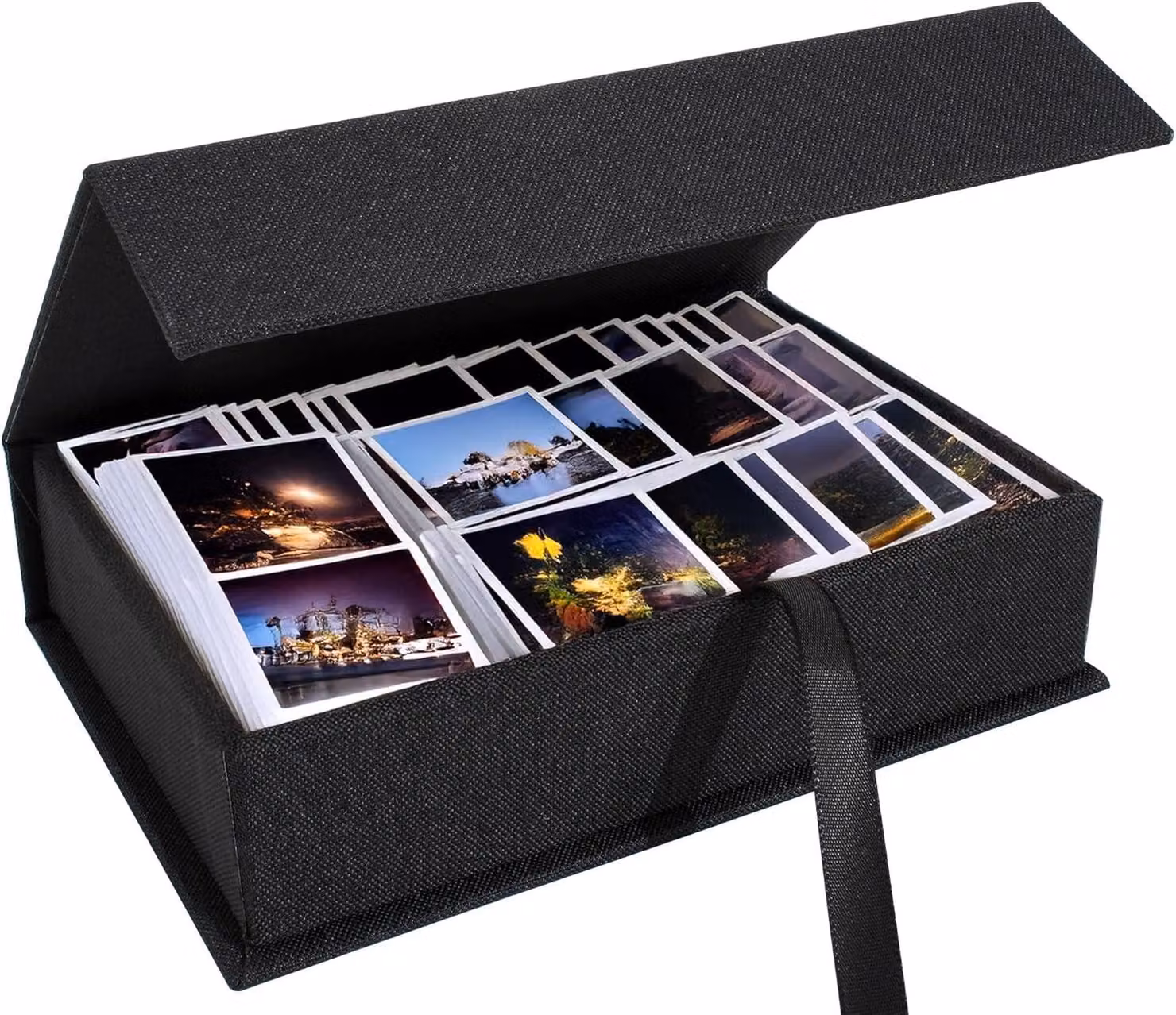 Scatola per la conservazione di fotografie, dimensioni 20x25 cm, in lino nero, ideale per fotografie