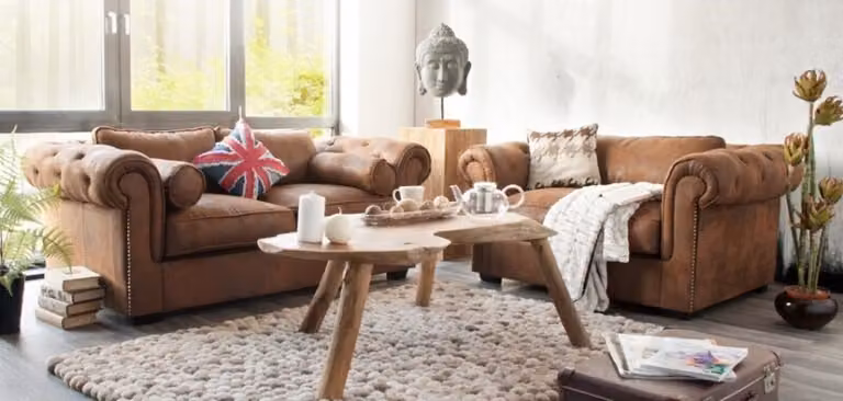 Chesterfield Sofagarnitur 3+2 Couch Polster Set Sofas Couchen Sofa Leder