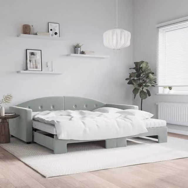 Divano Letto Estraibile vidaXL in Velluto Grigio con Cassetto per Materasso 100x200 cm