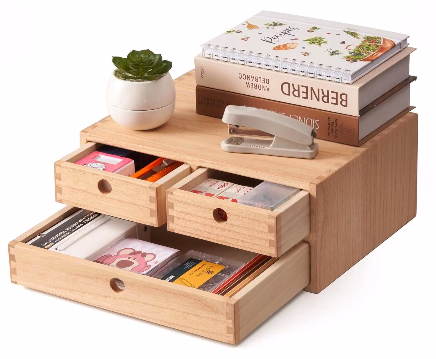 Omgoods - Organizer da scrivania in legno con 3 cassetti