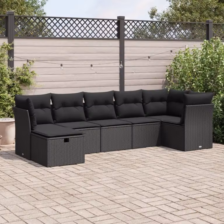 Maison Exclusive - Set da giardino 7 pezzi con cuscini in polyrattan nero