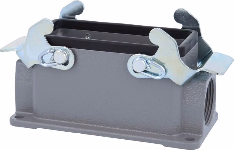 HARTING Han 16B Base bassa, 2xPG21 uscita cavi laterale, con 2 staffe trasversali Vite PG21 Area di serraggio