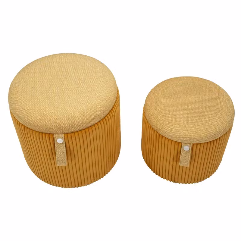 Set di 2 Puff Bolzano Mauro Ferretti con Contenitore, Colore Giallo Senape, Forma Cilindrica, Diametro: 38 cm, Altezza: 38-32 cm – 2