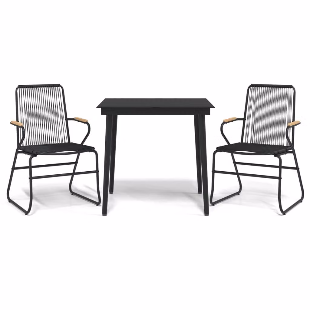 Set da Pranzo da Giardino 3 pz Nero in Rattan PVC